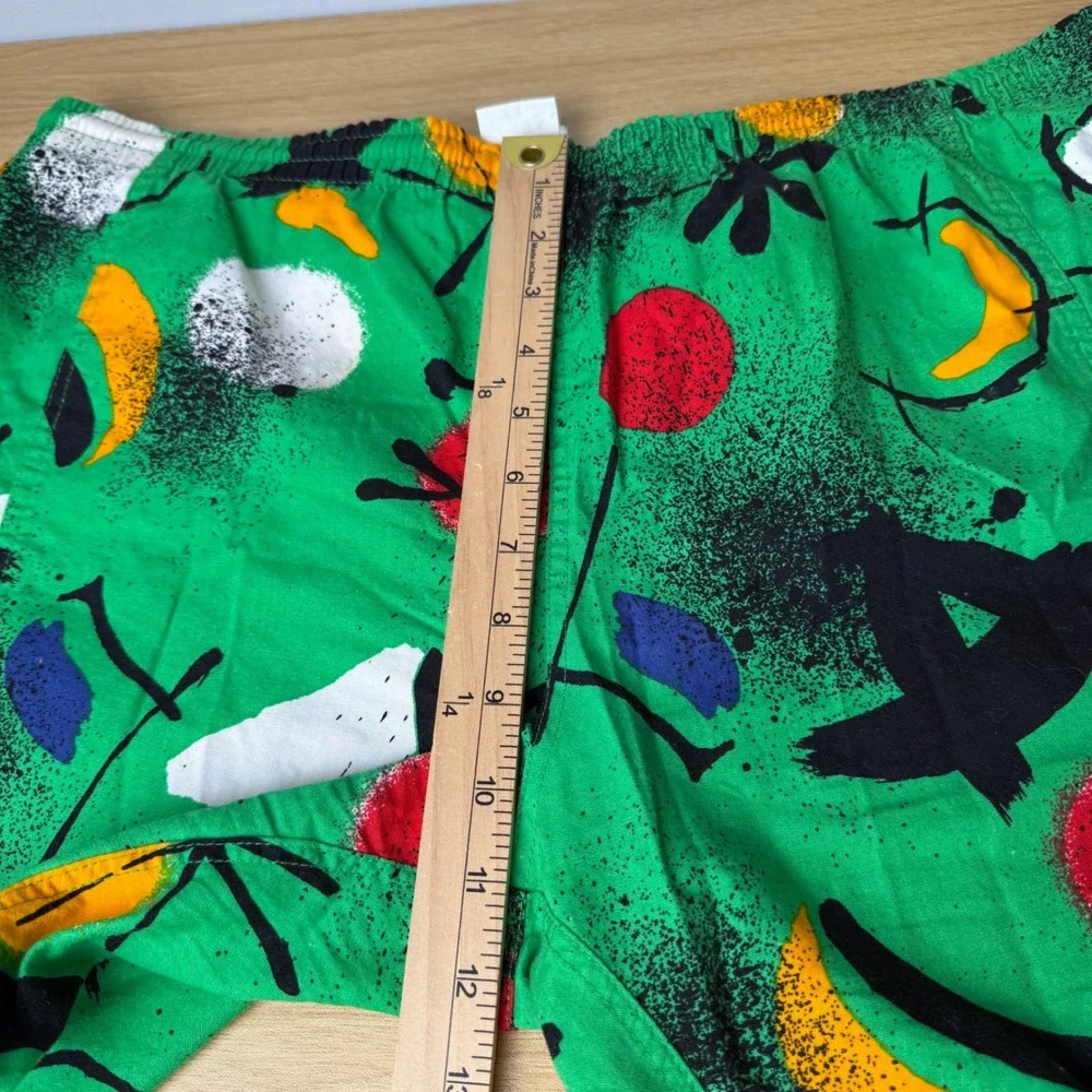 VTG Speedo Green Abstract Print Swim Trunks Mens XL Cargo Pocket Funky Pop Art